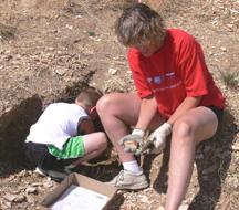Kyle and Diana working to find leaf fossiles embeded in rocks